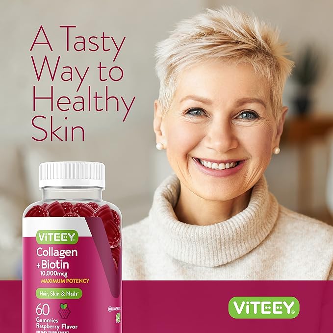 Viteey Collagen Gummies with Biotin Gummies for Hair Skin and Nails Vitamins - Biotin and Collagen Supplements for Women & Men - Gluten-Free – 120 Count