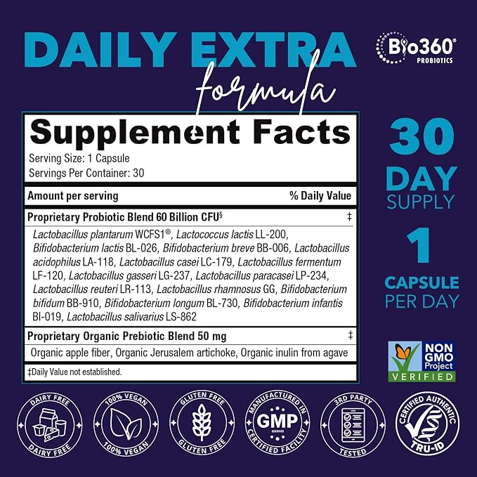 Extra Strength Probiotic for Digestive Health and Immune Support, 60 Billion CFU & 15 Strains, Gut Health Probiotics for Men and Women Supports Occasional Constipation, Diarrhea, Gas & Bloating, 60CT