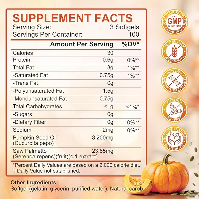 SCOLA Pumpkin Seed Oil with Saw Palmetto,3200mg/Serving,Cold-Pressed with Essential Fatty Acids & Phytosterols,Supports Hair, Immune,Bladder & Prostate Health,Non-GMO (300 Softgels)