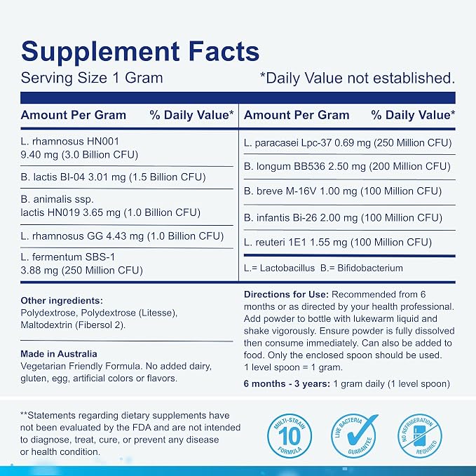 Life-Space 60 Grams, for 0-36 Month Baby, 7.5 Billion CFU & Multi Strain, Balance Microflora, Supports Digestive Health & Nutrient Absorption & Immunity, No Refrigeration Probiotic Powder for Baby