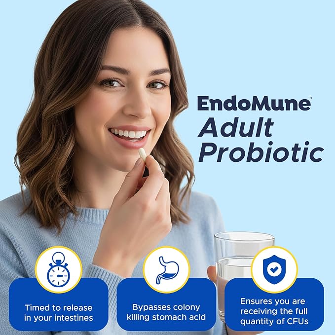 Endomune Advanced Adult Multi-Strain Probiotic Supplement with Prebiotic - 10 Strains, 30 Billion CFU - Physician Formulated (60-Count)
