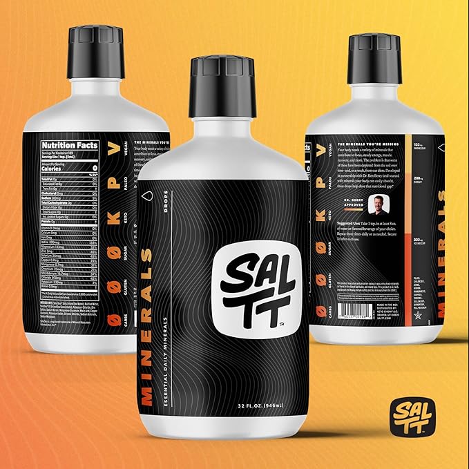 SALTT - Minerals (32 oz) - Trace Mineral Drops - Sodium, Potassium, Magnesium, Zinc, Copper - Ultra Low Carb - Zero Sugar, Vegan, Gluten Free, Non GMO - Daily Electrolytes - Value Size - By Keto Chow