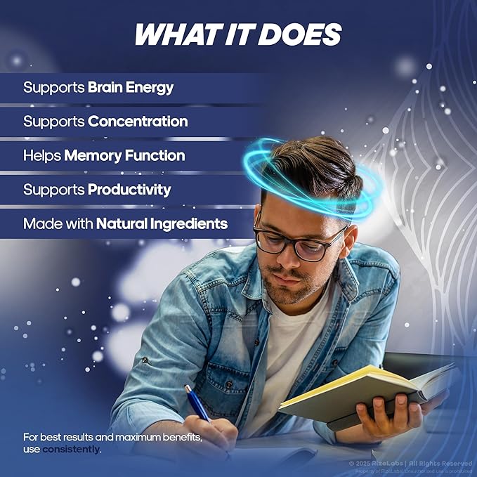 rize labs Mind Vitality Focus Brain Supplement, Official Mind Vitality to Boost Focus and Concentration & Avoid Mid-Afternoon Fatigue, Mind Vitality Advanced Formula (120 Capsules) (Pack of 2)
