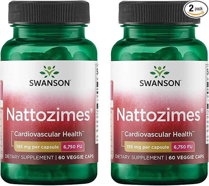 Swanson Triple-Strength Nattozimes 195 Milligrams/6750 Fu 60 Veg Capsules Enzyme (2 Pack)