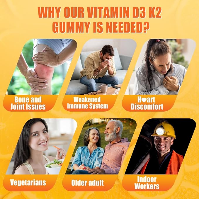 Vitamin D3 K2 Gummies 5000IU / 10,000 IU with Omega-3 250mg+K2(MK-7) 100mcg -5X Absorption Than Standard D3K2,with Vitamin C,Zinc,and 5 Organic Vegetables,Supports Bone & Teeth Strength, Immune,1 Pack