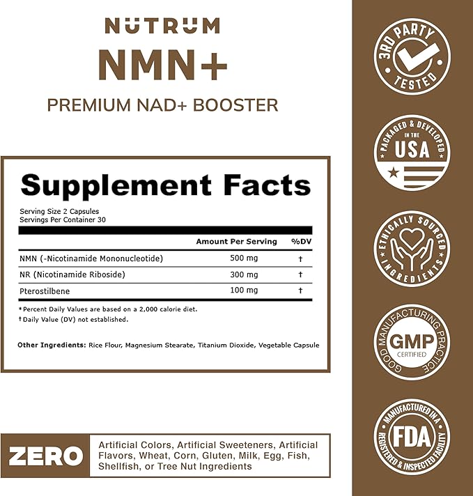 NMN NAD+ Supplement – Extra Strength Longevity & Cellular Energy Booster – Supports NAD+ Levels, Healthy Aging, Focus & Metabolism – Third Party Tested for Purity – Made in USA, 1 Month Supply