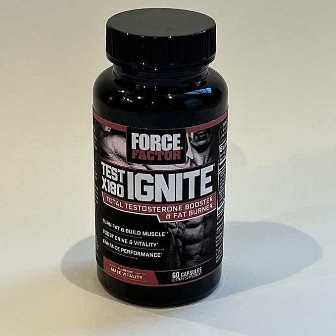 Force Factor Test X180 Ignite Total Testosterone Booster for Men with Fenugreek Seed and Green Tea Extract to Build Lean Muscle, Boost Energy, and Improve Performance, 60 Count
