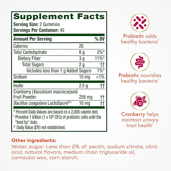 Align Probiotic, Women's Dualbiotic, Womens Probiotic Gummies, Prebiotics and Probiotics for Women, with Cranberry for Urinary Tract Health*, Cranberry Flavor, 90 Gummies