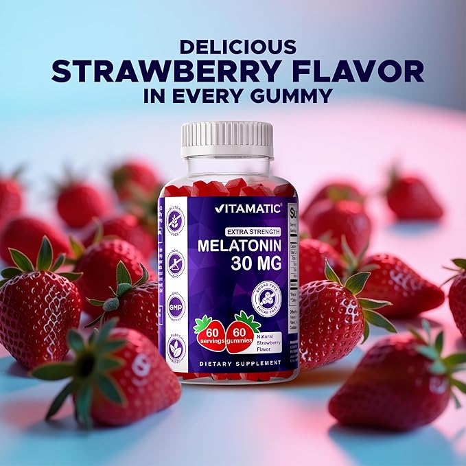 Vitamatic Sugar Free Melatonin 30mg per Gummy - 60 Servings - 60 Vegetarian Gummies - Non-Habit Forming Supplement (60 Count (Pack of 2))
