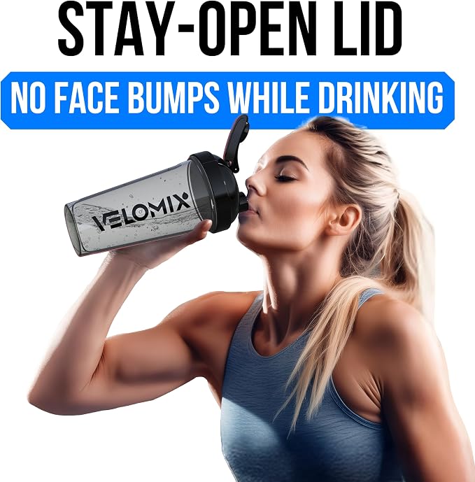 VELOMIX -2 Pack- 28 oz Protein Shaker Bottles for Protein Mixes - 2x Wire Whisk | Leak Proof Shaker Cups for Protein Shakes and Pre Workout | Protein Shaker Bottle Pack (D6) Transparent