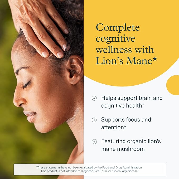 Youtheory Lion's Mane Plus - Mushroom Supplement with Cognizin - Offers Focus & Brain Support* - 60 Vegetarian Capsules