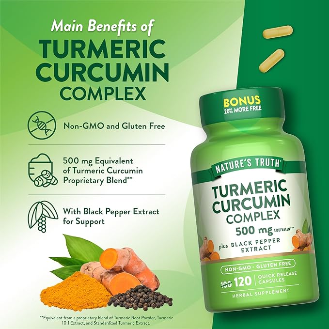 Nature's Truth Turmeric Curcumin | 120 Capsules | with Black Pepper Extract | Non-GMO and Gluten Free Supplement