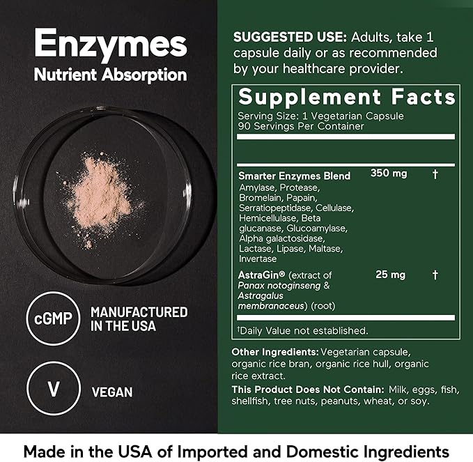 SMARTERNUTRITION Vegan Digestive Enzymes - Digestion Bloating & Gut Health Support with 16 Multi Enzymes for Nutrient Absorption & Meal Time Comfort for Both Men & Women - 270 Count[90-Day Supply]