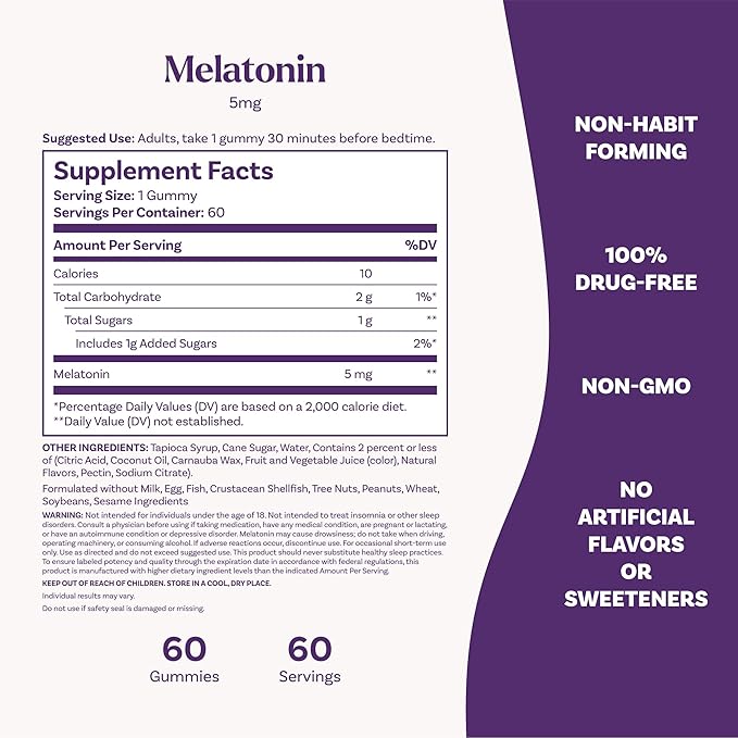 Natrol Melatonin 5mg, Dietary Supplement for Restful Sleep, 60 Strawberry-Flavored Gummies, 60 Day Supply