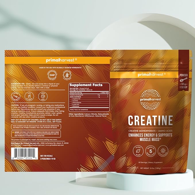 Primal Harvest Creatine Powder Supplement for Men and Women's Fitness, Workouts, and Muscle Growth, to Help Promote Recovery, Strength, Energy, and Endurance (2)