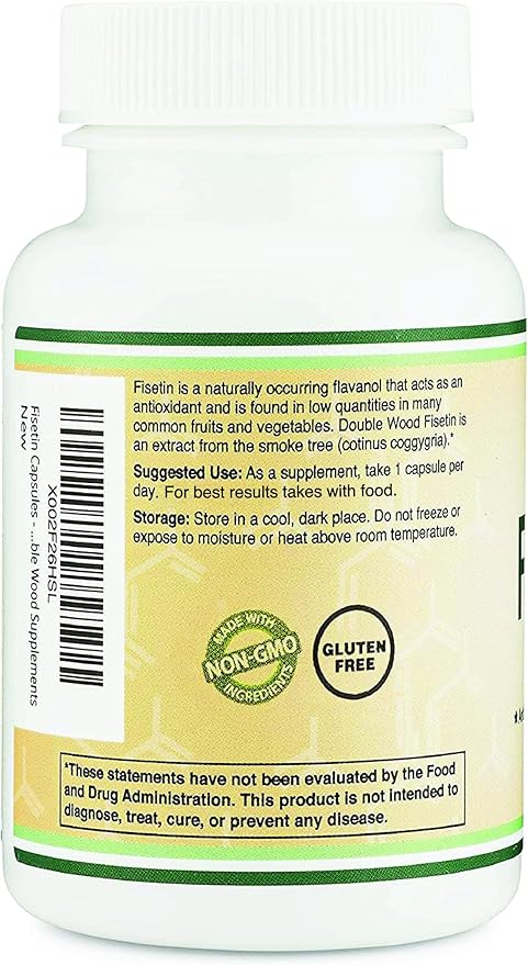 Fisetin Supplement - 100mg of Bioactive Flavnonols, 60 Count (Bioflavonoid Polyphenols Supplement Similar to Apigenin, Luteolin, and Quercetin) Aging Support Senolytic by Double Wood