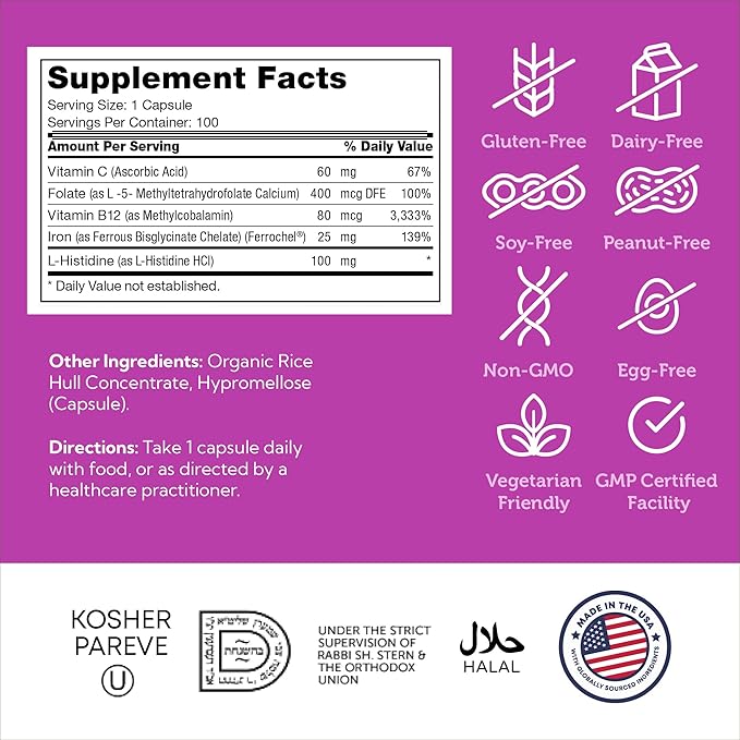 Zahler - Iron Supplement with Vitamin C - Capsule Iron Pills for Women and Men - High Absorption, Easy on Stomach, Kosher Ferrous Iron Supplements with Vitamins C, B12, Folate & More - 100 Count