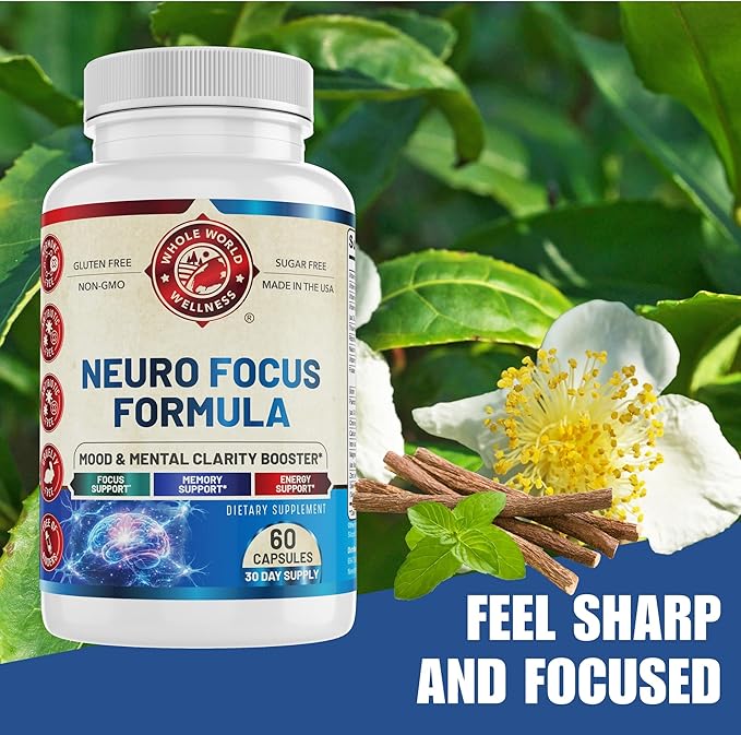 Neuro Focus Formula | Supports Mental Clarity & Focus | Vitamin A,C,D,E,B6 | Gluten Free, Sugar Free, Lactose Free | 60 Capsules | Made in The USA.