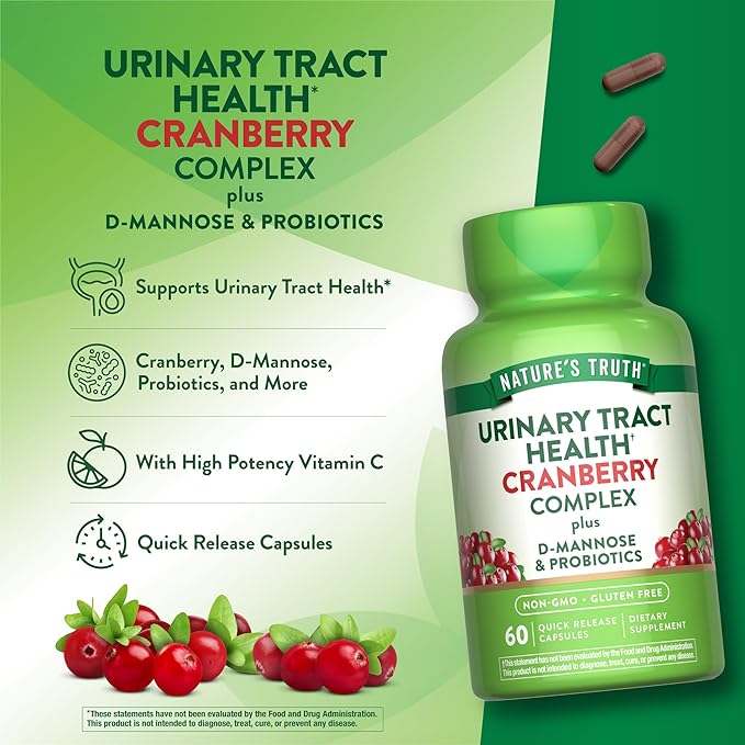 Nature's Truth Cranberry Pills | 60 Capsules | Plus D-Mannose & Probiotics | Supports Urinary Tract Health | Non-GMO & Gluten Free Supplement