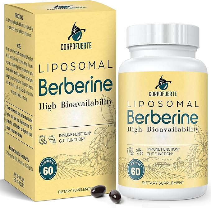 Liposomal Berberine - Berberine Supplement Activates AMPK, Supports Body Balance in Women and Men -Support Immune Function, Gut Function, Non-GMO, Sugar-Free, 60 Softgels