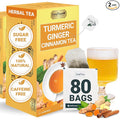 LeafLea Turmeric Tea with Ginger and Cinnamon, 80 Premium Turmeric Ginger Tea Bags, 100% Natural Ingredients Herbal Tea, Vegan, No Sugar, Caffeine-Free, Each Tea Bag Sealed for Fresh Flavor
