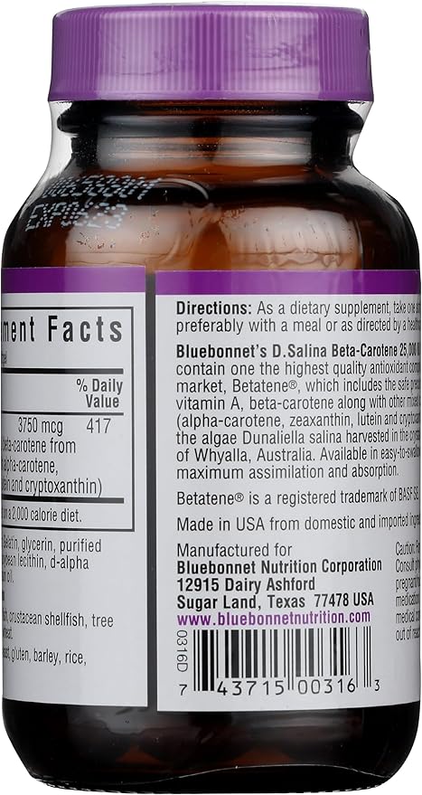 BlueBonnet Mixed Beta-Carotene 25,000 IU (7500 mcg) Eye Vitamins - Vitamin A Supplement D. Salina Algae Beta-Carotene, Lutein & Zeaxanthin for Eye Health & Immune Support - Gluten-Free - 90 Softgels