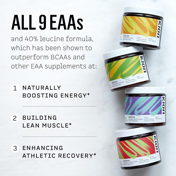 Kion Aminos - Essential Amino Acids Supplement, Essential Amino Acids Powder for Muscle Recovery, BCAA EAA No Caffeine, Amino Acid Powder, Essential Amino Energy - 30 Servings, Mixed Berry
