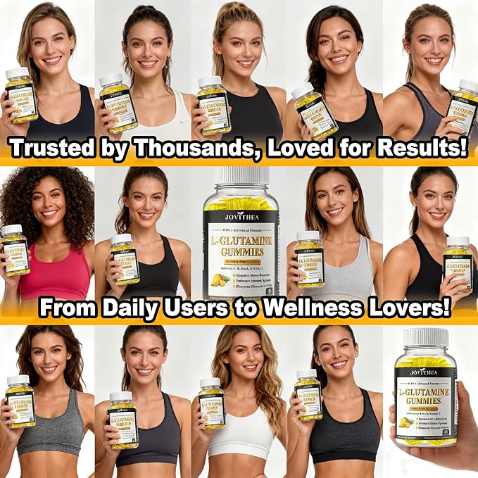 L-Glutamine Gummies 1000mg, Glutamine Supplement for Women & Men, with BCAAs, Magnesium & NAC, Support Gut, Muscle Health & Immunity, Vegan, Non-GMO, Gluten Free, Keto Friendly,Pineapple Flav, 60Ct