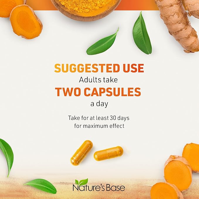 Nature's Base Turmeric and Ginger Supplement - with Curcumin, Apple Cider Vinegar & BioPerine Black Pepper Extract - 95% Curcuminoids - 240 Capsules