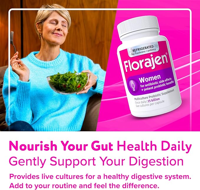 Florajen Women's Vaginal Probiotics, Provides Gut Health & Constipation Relief For Adults And Bloating Relief For Women, 30 Capsules (Refrigerated)