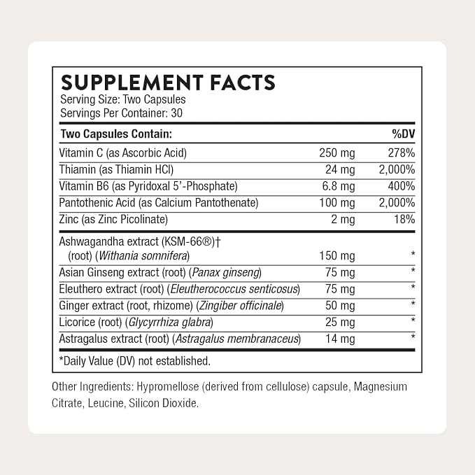 THORNE - Stress Balance - Adrenal Support Supplement with B Vitamins, Vitamin C, Ashwagandha, Ginseng & Zinc* - Third-Party Certified - Gluten, Dairy & Soy-Free - 60 Capsules