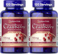 Puritan's Pride Naturally Sourced Cranberry One Per Day Fruit Concentrate 500mg, 50:1 Dietary Supplement for Urinary Tract Support, 4 Month Supply, 120 Rapid Release Capsules, 2 Pack
