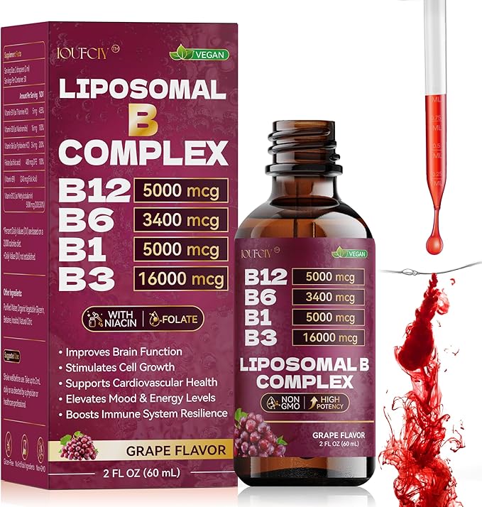 Liposomal Vitamin B Complex | Maximize Absorption Vitamin B12 Sublingual with B6,B1,B3 | Folic+Niacin | B12 Methylcobalamin Vitamins 5000mcg for Daily Energy,Focus,Mood,Nerves & Brain