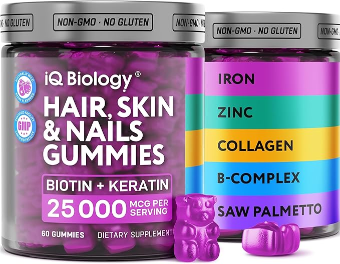 Biotin Gummies for Hair, Skin and Nails - Hair Growth Vitamins for Women & Men - Hair Loss Gummy Supplement with Extra Strength Biotin (Vitamin B7), Collagen, Keratin & DHT Blocker - 60 Chewable Bears