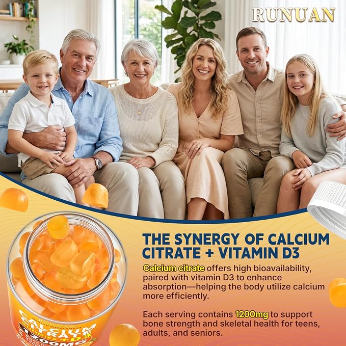(2 Pack) Calcium Citrate 1200mg Gummies with Vitamin D3 for Women Men - High Absorption Calcium Gummies Supplements for Bone Teeth Muscle Healthy, Sugar Free, Vegan, Non-GMO, Orange Flavor, 120 Count