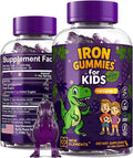 New Elements Iron Dinosaur Gummies for Kids with Vitamin C | Sugar-Free, Vegan, Gluten-Free & Non-GMO | Anemia Relief, Energy & Blood Health Support | Grape Flavor, Pectin-Based for Optimal Health