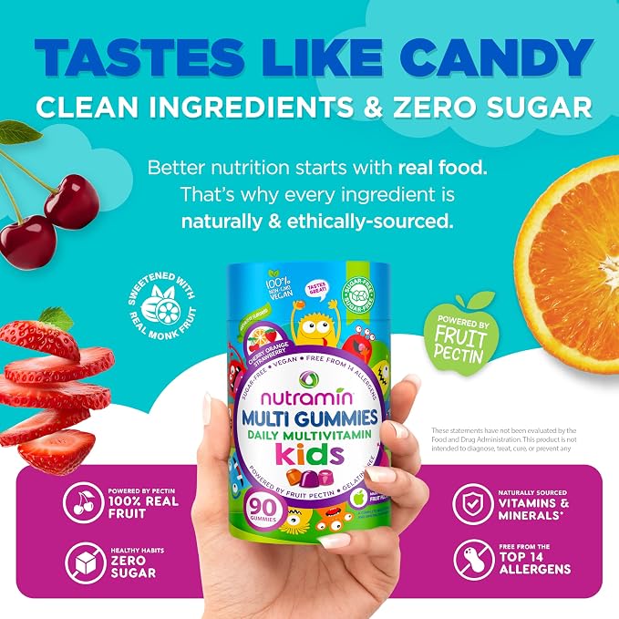 Nutracelle NUTRAMIN Sugar-Free, Allergen-Free 100% Vegan Gummy Multivitamins for Kids - Great Tasting Natural Gummies Your Kids Will Love - 60 Count Bottle