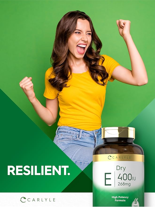 Carlyle Dry Vitamin E 400 IU | 120 Capsules | D-Alpha Tocopheryl | High Potency Formula | Non-GMO and Gluten Free