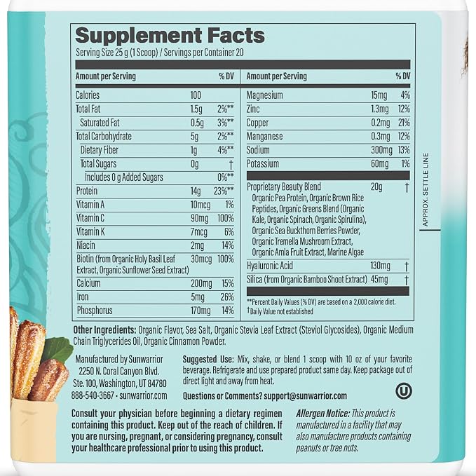 Vegan Collagen Protein Powder for Women Silica Plant Based Collagen Powder Churro Flavor with Vegan Hair Skin and Nails Vitamins Non-GMO No Added Sugar Soy Dairy & Gluten Free (Churro, 20 Servings)