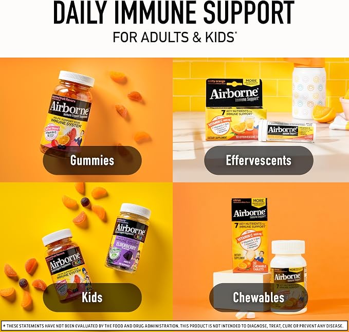 Airborne Citrus Chewable Tablets, 200ct | Immune Support Supplement with 1000mg Vitamin C + Vitamins A, D, E, Zinc,Selenium, & Manganese | Herbal Blend | Gluten Free