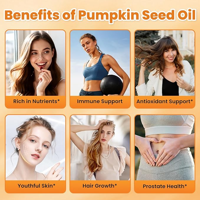 Pumpkin Seed Oil with Saw Palmetto Capsules, 3000mg Per Serving, Pumpkin Seeds Oil Supplement, Supports Immune, Hair, Urinary, Bladder & Prostate Health, Non-GMO, 360 Softgels
