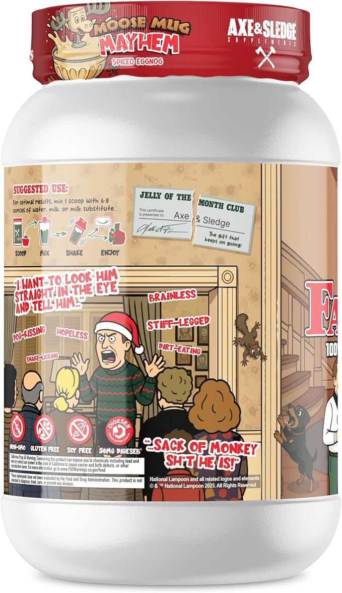 Axe & Sledge Farm Fed 100% Whey Protein Isolate | 25g Protein | Low Carb, Low Sugar, Gluten Free | Protein Powder for Men and Women | Keto | Moose Mug Mayhem Spiced Eggnog