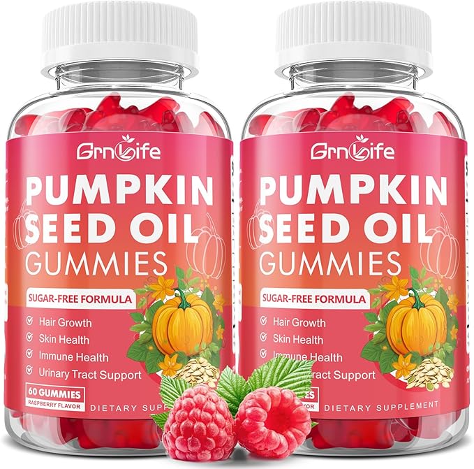 2 Pack Pumpkin Seed Oil Gummies with Saw Palmetto, Organic Pumpkin Seed Oil Supplement, High Pure Extract for Women Men, Raspberry Flavor, 120 Count