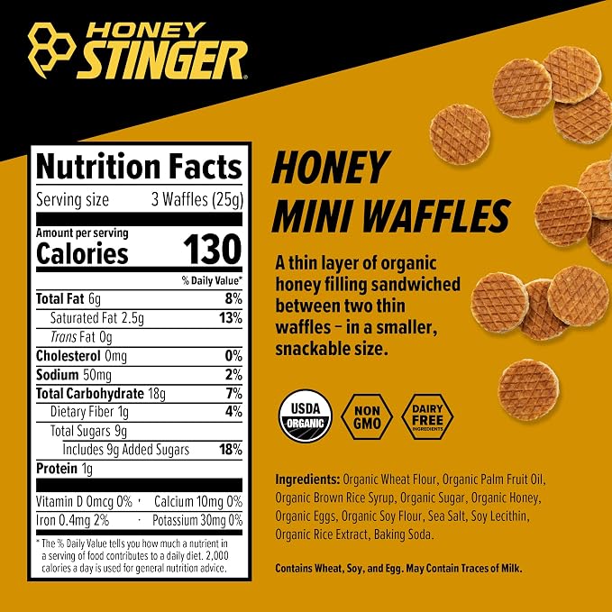 Honey Stinger Organic Mini Honey Waffles, Energy Stroopwafel for Exercise, Endurance and Performance, Sports Nutrition for Home & Gym, Pre and Post Workout, 5 Bags, 26.5 Ounces