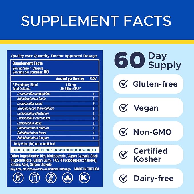 Endomune Advanced Adult Multi-Strain Probiotic Supplement with Prebiotic - 10 Strains, 30 Billion CFU - Physician Formulated (60-Count)