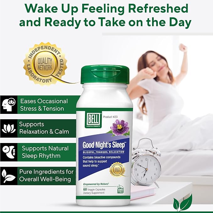 Bell Lifestyle Good Night's Sleep - Natural Sleep Support with Melatonin and Herbal Extracts, Supports Relaxation & Sleep Patterns, 60 Veggie Capsules