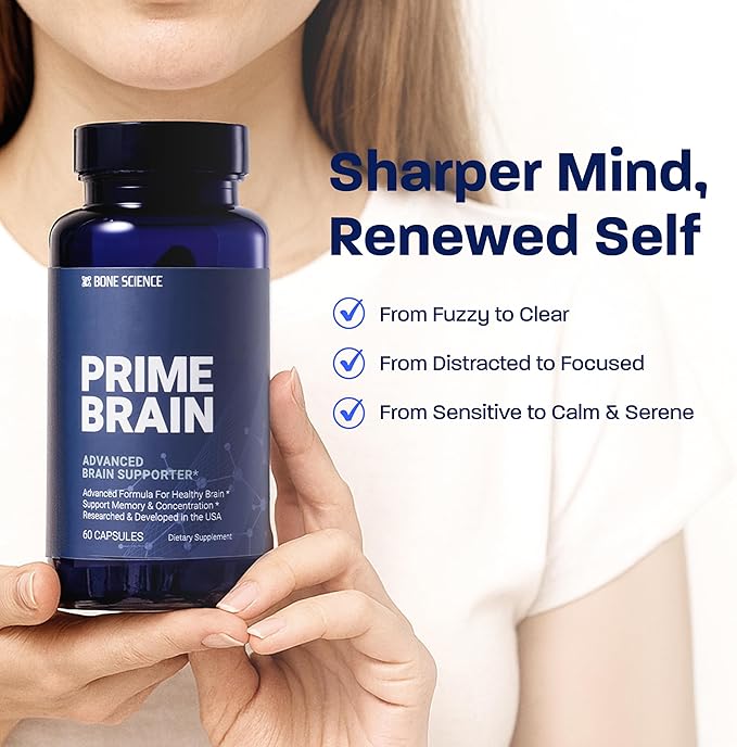 BONE SCIENCE Prime Brain – Memory & Focus Support Supplement with Alpha GPC, Phosphatidylserine & Ginkgo Biloba, Non-Stimulant Cognitive Health Formula for Adults & Teens, 60 Capsules