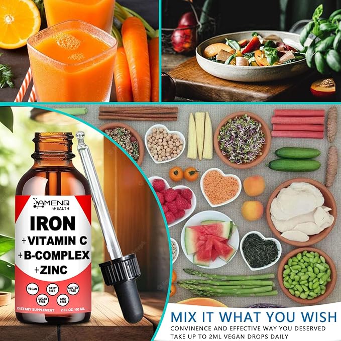 2 Pack Liquid Iron Supplement w/Vitamin C, A, B-Complex, Vegan Iron Drops High Potency Liquid Vitamin & Iron Supplements for Women, Men & Children -Support Red Blood Cell, Energy, Anemia & Fatigue