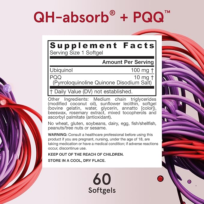 Jarrow Formulas® QH-Absorb® + PQQ, Dietary Supplement, Antioxidant Support for Mitochondrial Biogenesis, Cellular Energy Production and Cardiovascular Health, 60 Softgels, 60 Day Supply