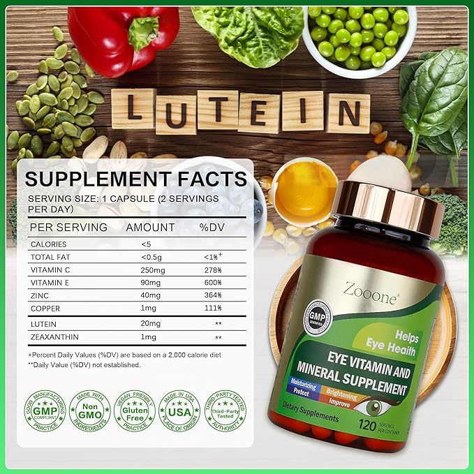 zooone- 120pcs Lutein Eye Vitamins Supplement for Macular Health and Dry Eye, Contains Lutein, Zinc, Vitamins C/E & Zeaxanthin to Support Eye Health